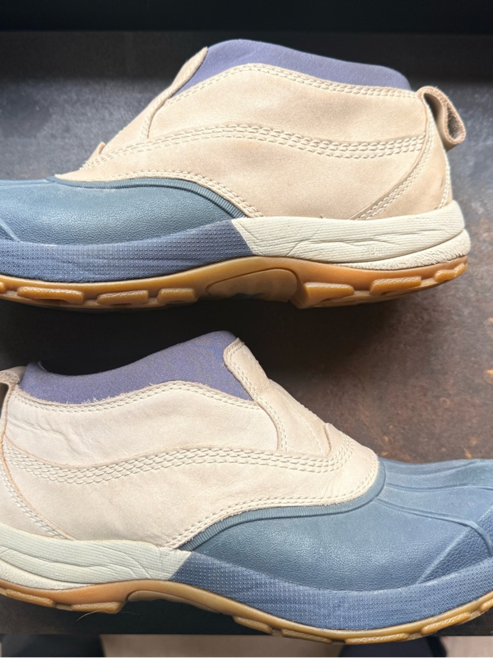 L.L. Bean Women’s Two-Tone Beige and Blue Slip-On Duck Shoes - VGUC